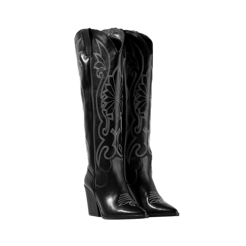 Foto 4 pulgar | Bota Vaquera Tacón Moda 6.5cm Para Mujer Walki Romina Negro