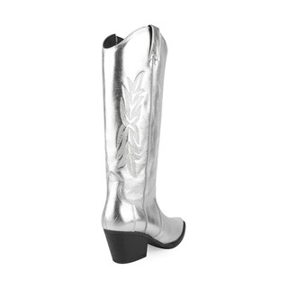 Foto 3 | Botas Vaqueras Piel Tacón Moda 6.5cm Para Mujer Walki Karla Plateado