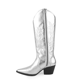 Foto 4 | Botas Vaqueras Piel Tacón Moda 6.5cm Para Mujer Walki Karla Plateado
