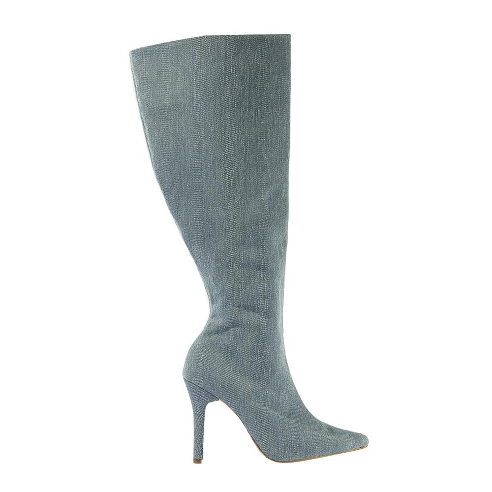 Foto 2 pulgar | Bota Alta Tacon Mezclilla Moda 10.5cm Para Mujer Walki Sonia Azul Petroleo