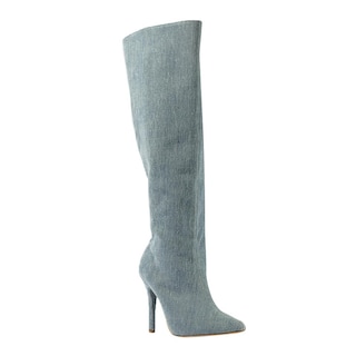 Foto 3 | Bota Alta Tacon Mezclilla Moda 10.5cm Para Mujer Walki Sonia Azul Petroleo