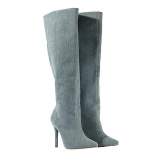 Foto 4 | Bota Alta Tacon Mezclilla Moda 10.5cm Para Mujer Walki Sonia Azul Petroleo