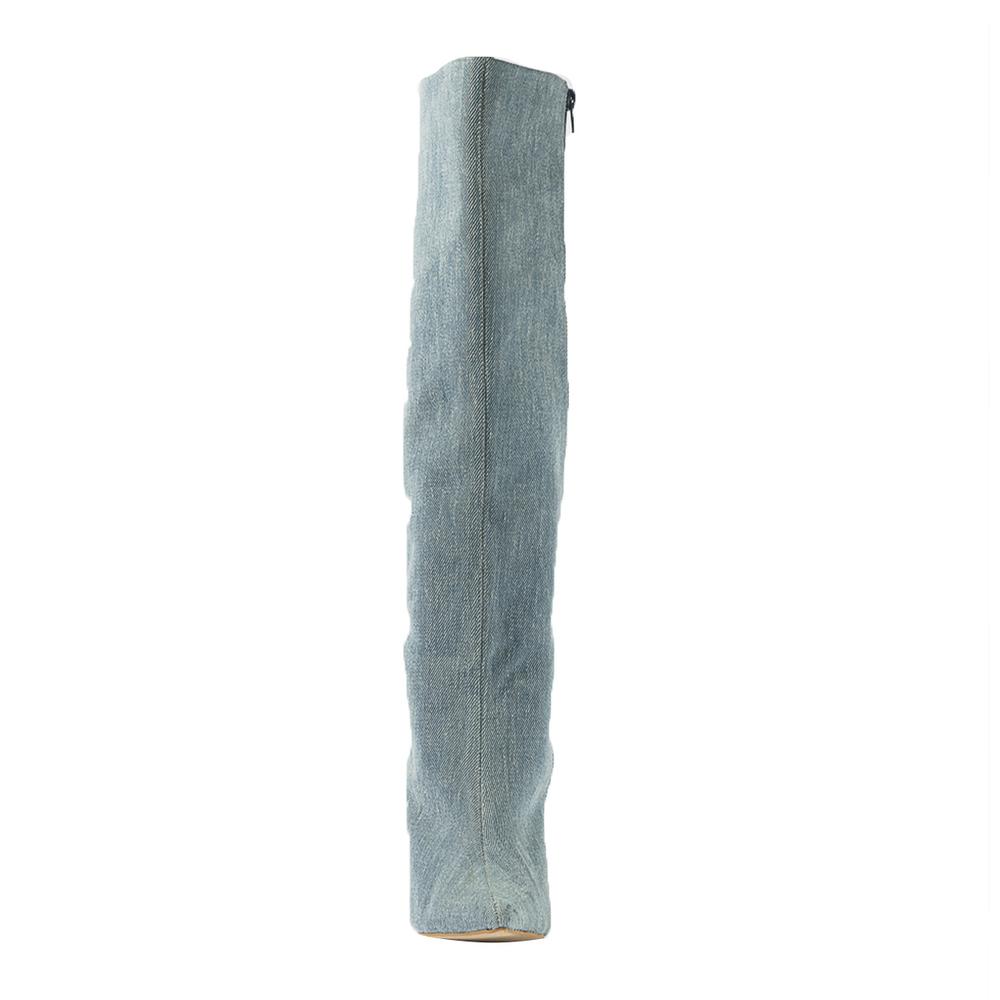 Foto 6 pulgar | Bota Alta Tacon Mezclilla Moda 10.5cm Para Mujer Walki Sonia Azul Petroleo