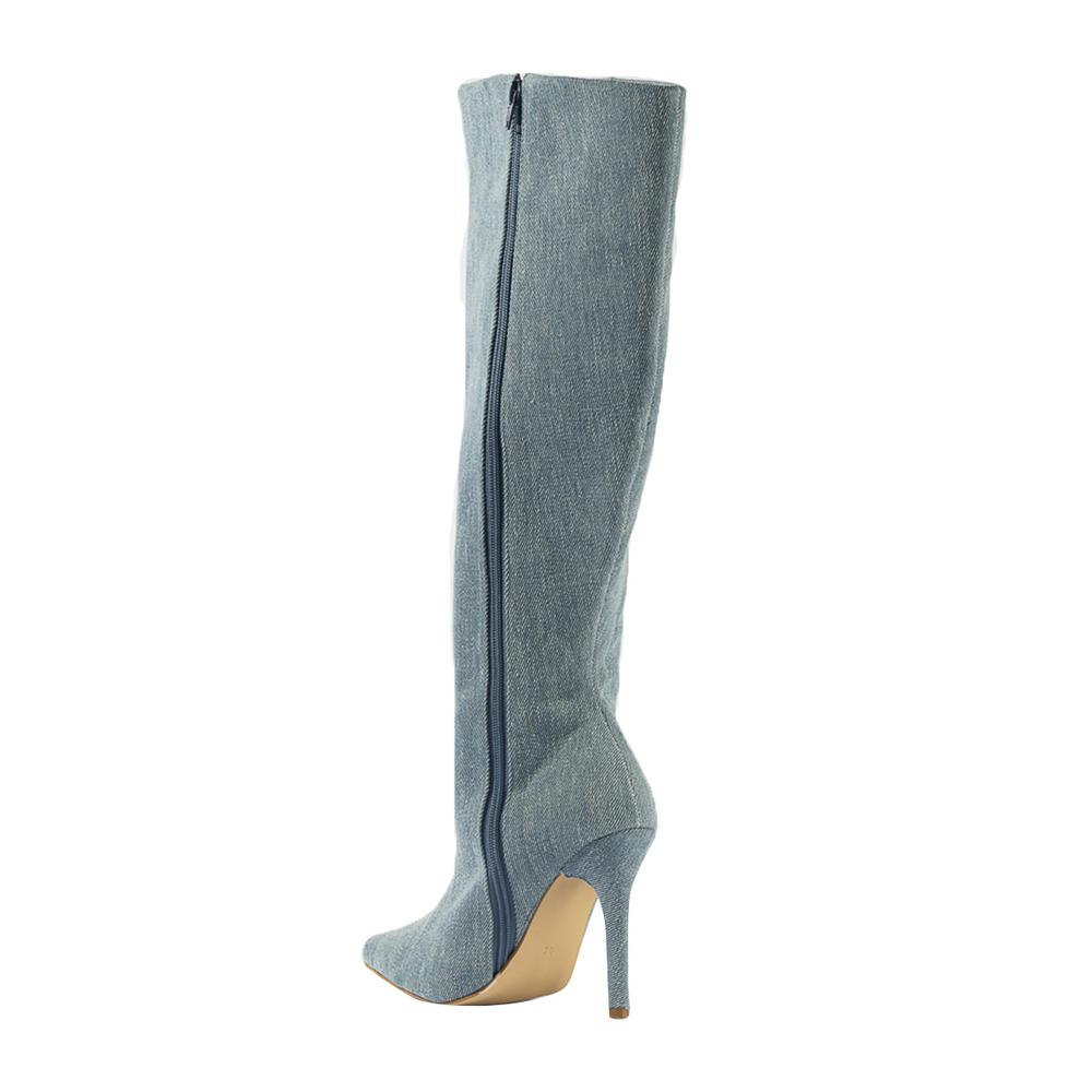 Foto 7 pulgar | Bota Alta Tacon Mezclilla Moda 10.5cm Para Mujer Walki Sonia Azul Petroleo