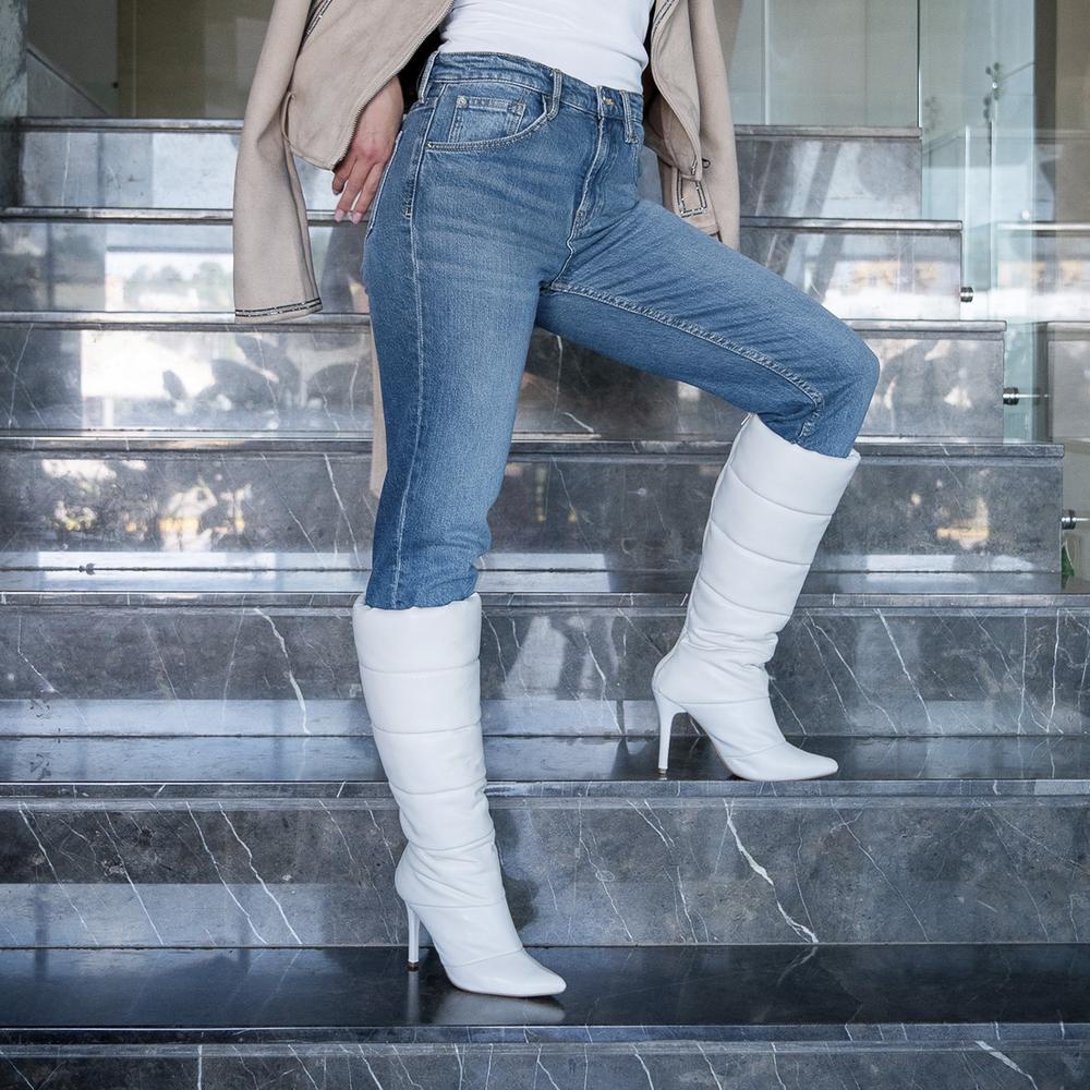 Foto 3 pulgar | Bota Alta Tacon Delgado Moda 10.5cm Para Mujer Walki Natalie Beige