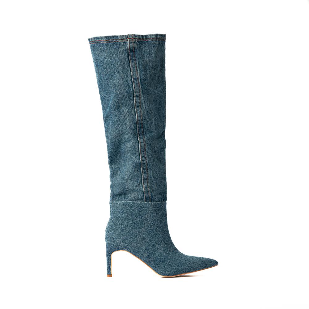 Foto 1 | Bota Alta Puntal Mezclilla Moda 8cm Para Mujer Walki Raquel Azul