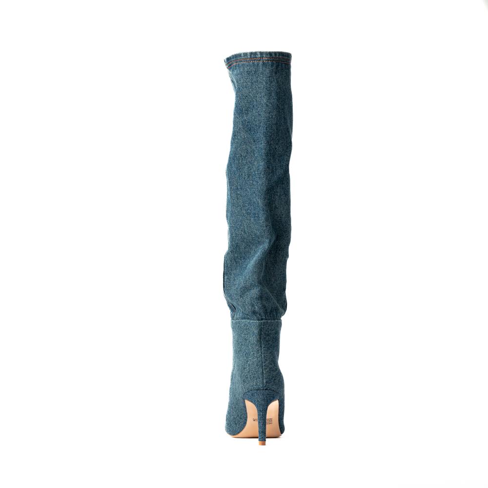 Foto 5 pulgar | Bota Alta Puntal Mezclilla Moda 8cm Para Mujer Walki Raquel Azul