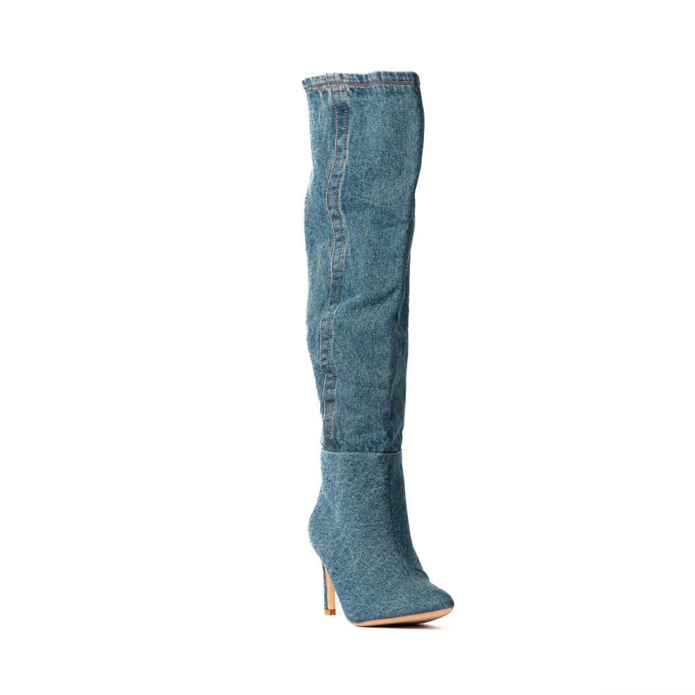 Foto 7 pulgar | Bota Alta Puntal Mezclilla Moda 8cm Para Mujer Walki Raquel Azul