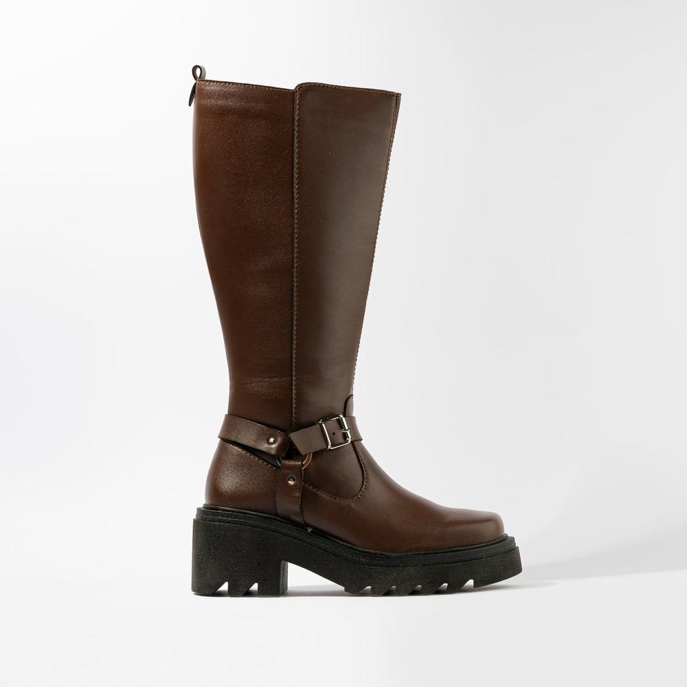 Foto 2 pulgar | Bota Alta Hebillas Tacón Casual 6cm Para Mujer Walki Mariam Cafe