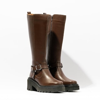 Foto 3 | Bota Alta Hebillas Tacón Casual 6cm Para Mujer Walki Mariam Cafe