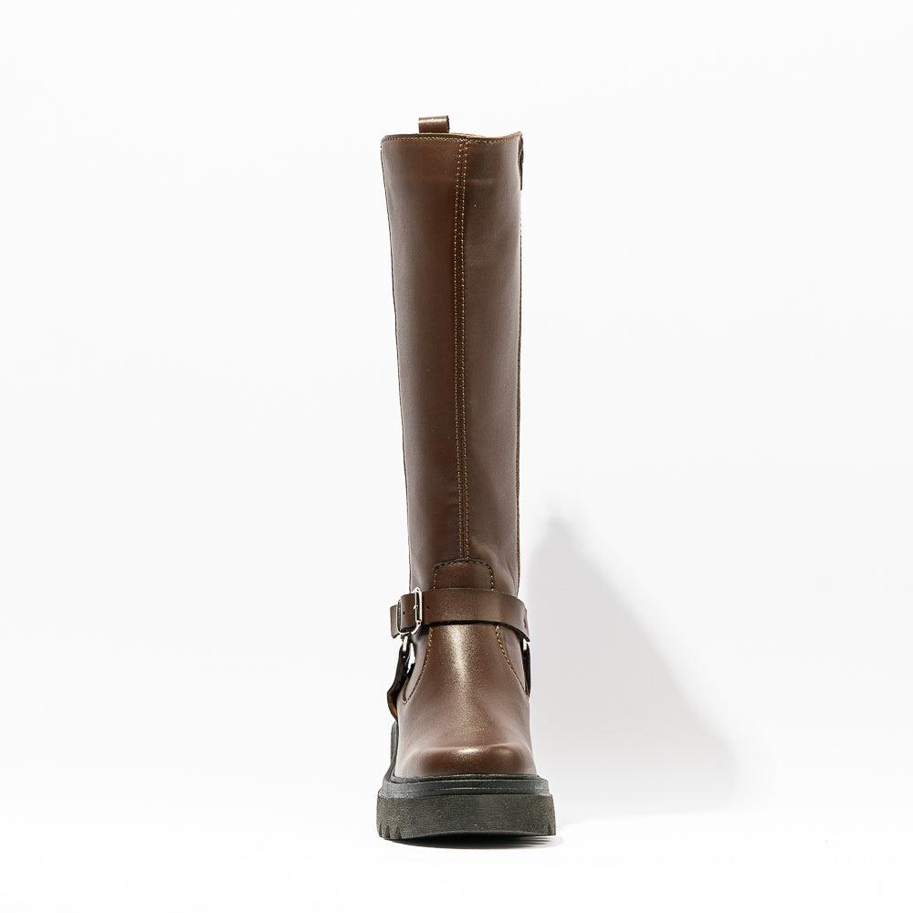Foto 5 pulgar | Bota Alta Hebillas Tacón Casual 6cm Para Mujer Walki Mariam Cafe