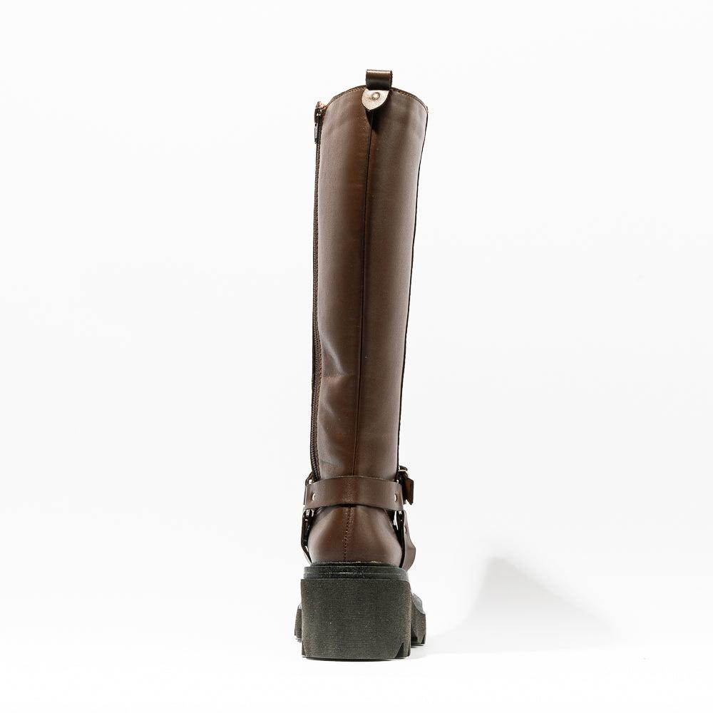 Foto 6 pulgar | Bota Alta Hebillas Tacón Casual 6cm Para Mujer Walki Mariam Cafe
