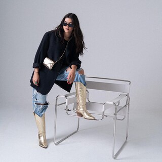 Foto 2 | Botas Vaqueras Piel Tacón Moda 6.5cm Para Mujer Walki Karla Dorado