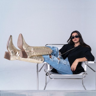 Foto 5 | Botas Vaqueras Piel Tacón Moda 6.5cm Para Mujer Walki Karla Dorado