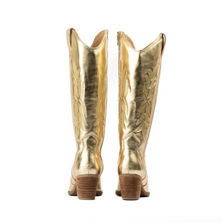 Foto 6 | Botas Vaqueras Piel Tacón Moda 6.5cm Para Mujer Walki Karla Dorado