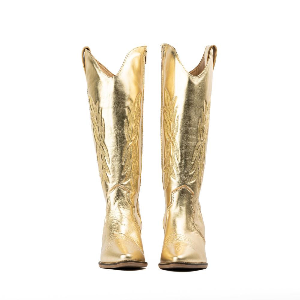 Foto 7 | Botas Vaqueras Piel Tacón Moda 6.5cm Para Mujer Walki Karla Dorado