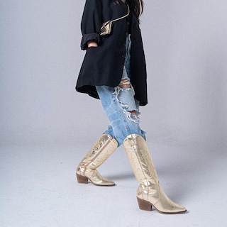 Foto 8 | Botas Vaqueras Piel Tacón Moda 6.5cm Para Mujer Walki Karla Dorado