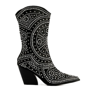 Foto 1 | Bota Vaquera Brillo Tacón Moda 8.5cm De Mujer Walki Antonia Negro