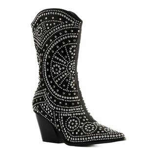 Foto 3 | Bota Vaquera Brillo Tacón Moda 8.5cm De Mujer Walki Antonia Negro