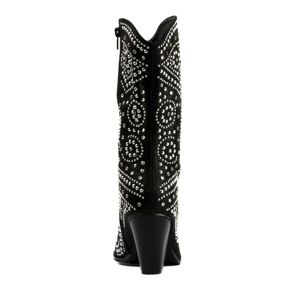 Foto 5 pulgar | Bota Vaquera Brillo Tacón Moda 8.5cm De Mujer Walki Antonia Negro