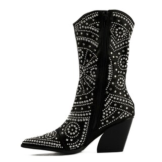 Foto 5 | Bota Vaquera Brillo Tacón Moda 8.5cm De Mujer Walki Antonia Negro