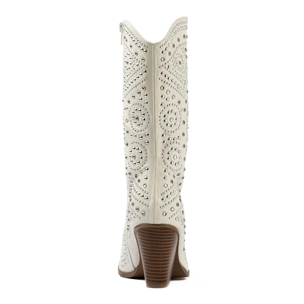 Foto 4 | Bota Vaquera Brillo Tacón Moda 8.5cm De Mujer Walki Antonia Blanco