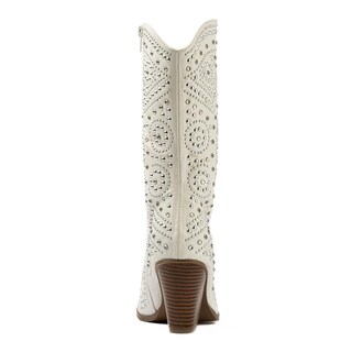 Foto 4 | Bota Vaquera Brillo Tacón Moda 8.5cm De Mujer Walki Antonia Blanco