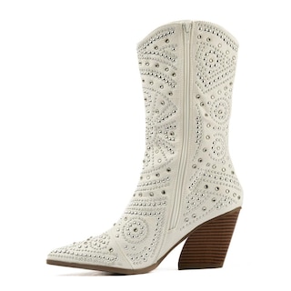 Foto 5 | Bota Vaquera Brillo Tacón Moda 8.5cm De Mujer Walki Antonia Blanco