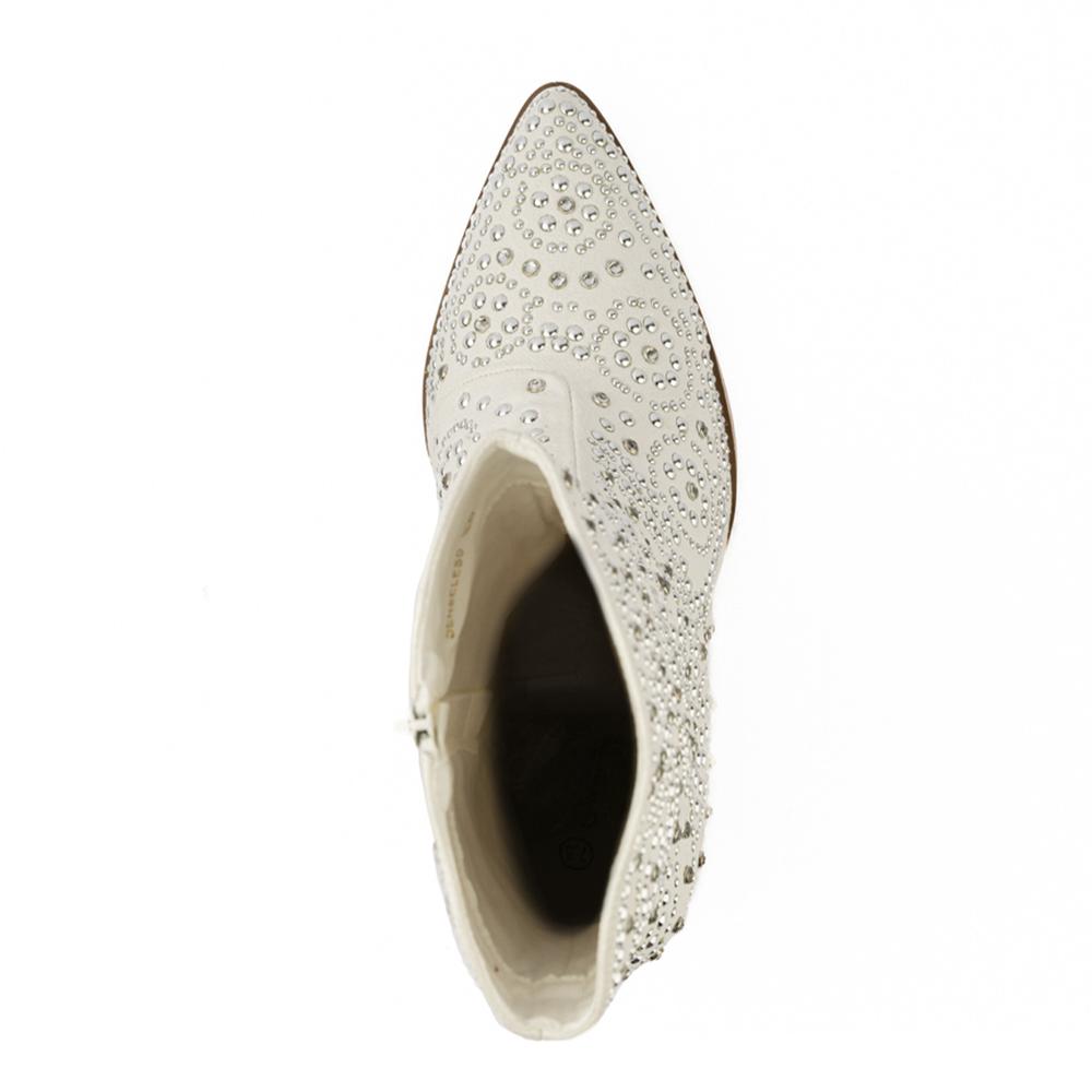 Foto 6 | Bota Vaquera Brillo Tacón Moda 8.5cm De Mujer Walki Antonia Blanco