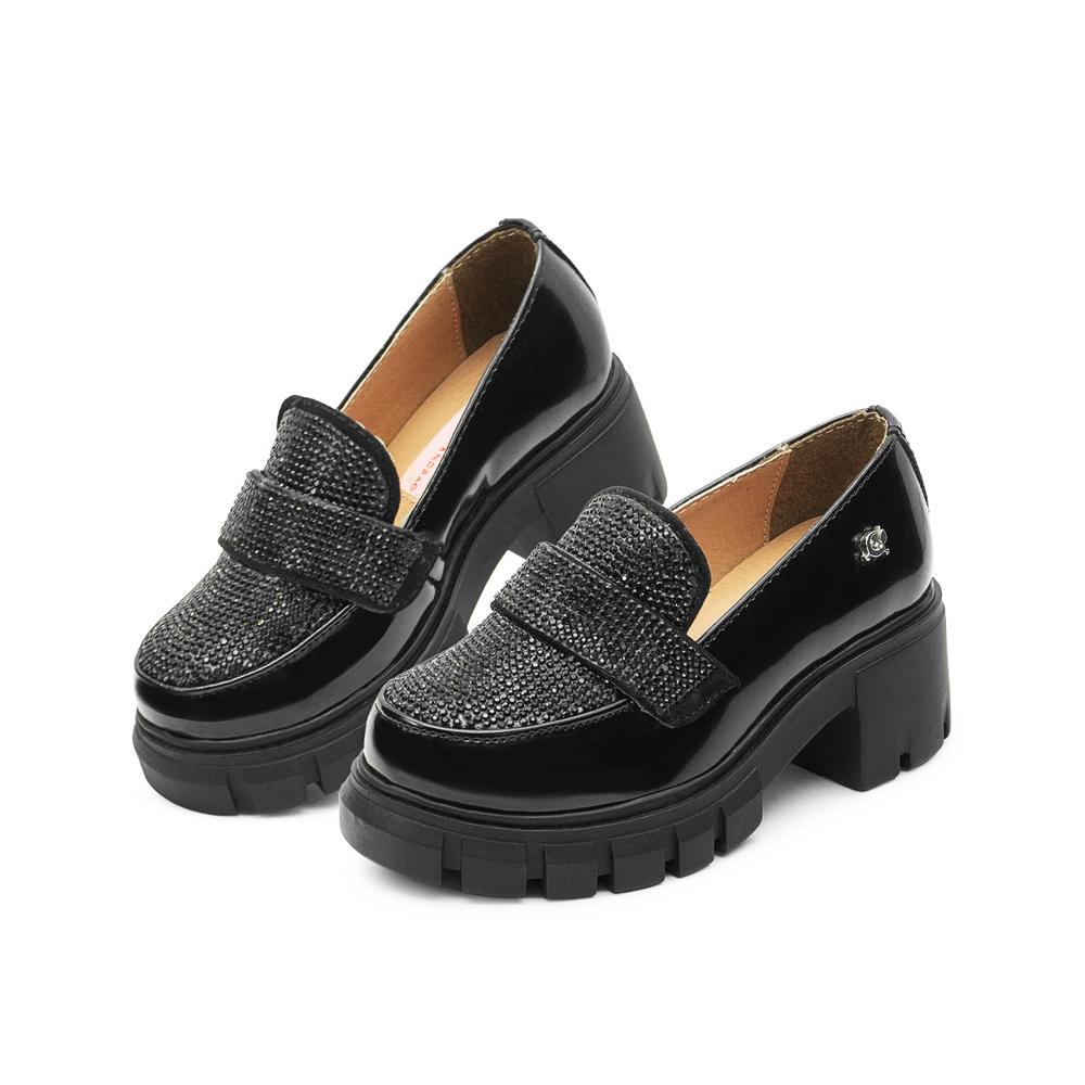 Foto 2 pulgar | Mocasin Infantil Niña Plataforma Brillos Negro Salamandra Negro