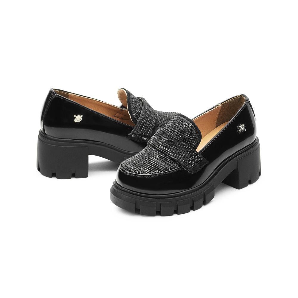 Foto 3 pulgar | Mocasin Infantil Niña Plataforma Brillos Negro Salamandra Negro