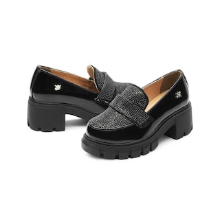 Foto 2 | Mocasin Infantil Niña Plataforma Brillos Negro Salamandra Negro