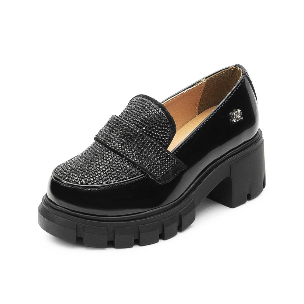 Foto 4 pulgar | Mocasin Infantil Niña Plataforma Brillos Negro Salamandra Negro