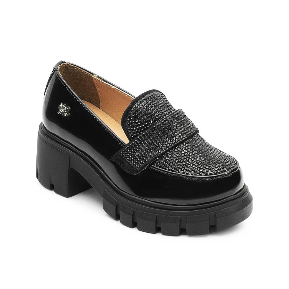 Foto 5 pulgar | Mocasin Infantil Niña Plataforma Brillos Negro Salamandra Negro