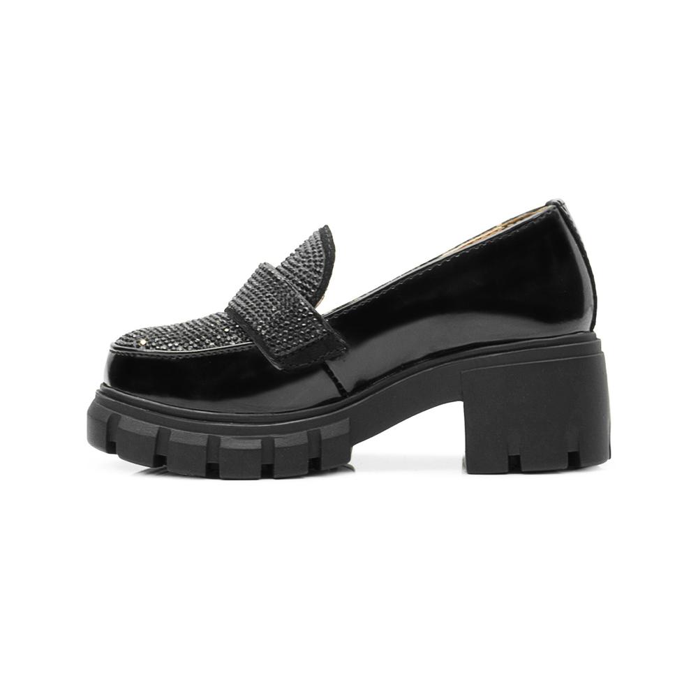 Foto 6 pulgar | Mocasin Infantil Niña Plataforma Brillos Negro Salamandra Negro