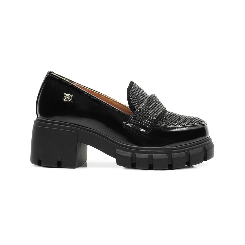 Foto 7 pulgar | Mocasin Infantil Niña Plataforma Brillos Negro Salamandra Negro