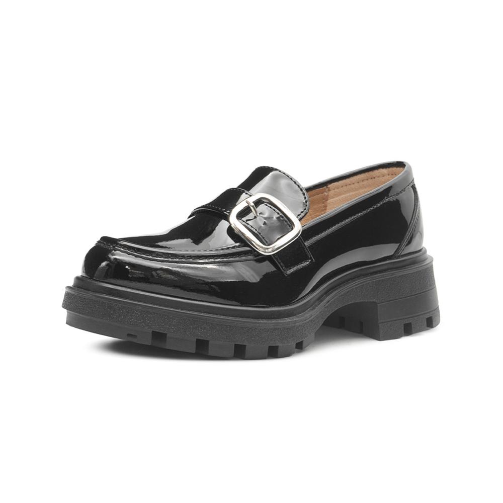 Foto 4 pulgar | Zapato Mocasin Para Mujer Charol Negro Moda Suela Chunky Negro