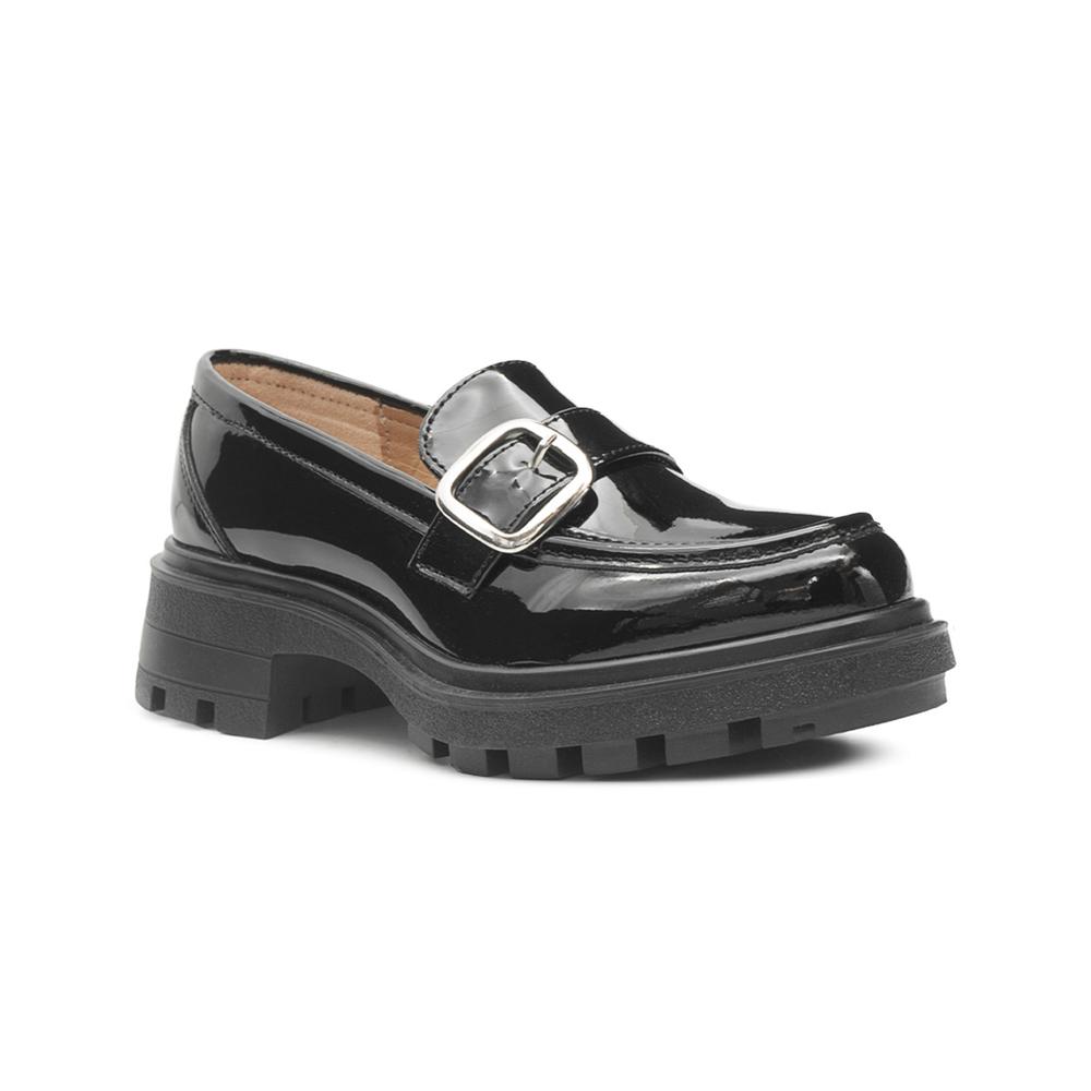 Foto 5 pulgar | Zapato Mocasin Para Mujer Charol Negro Moda Suela Chunky Negro