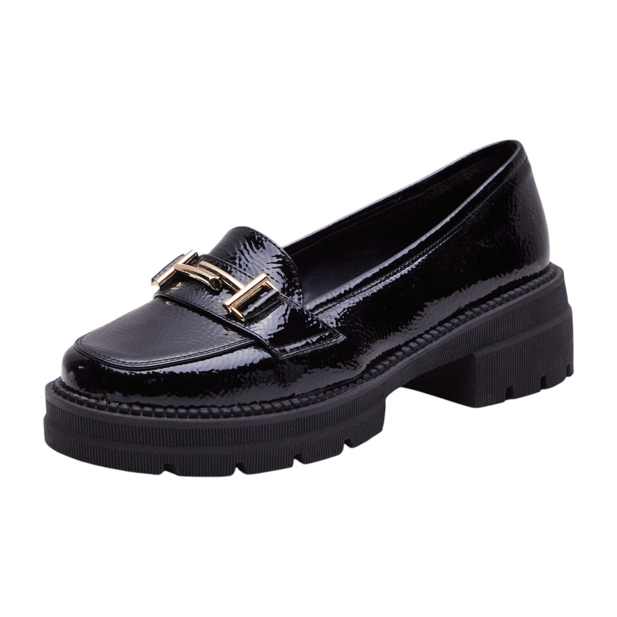 Mocasines Calzado Watanabe Color Negro Charol Con Cadena