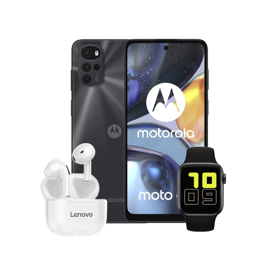 Celular Motorola G22 4/128gb Gris Reacondicionado más Smartwatch T-500 y Audífonos Lenovo Lp40