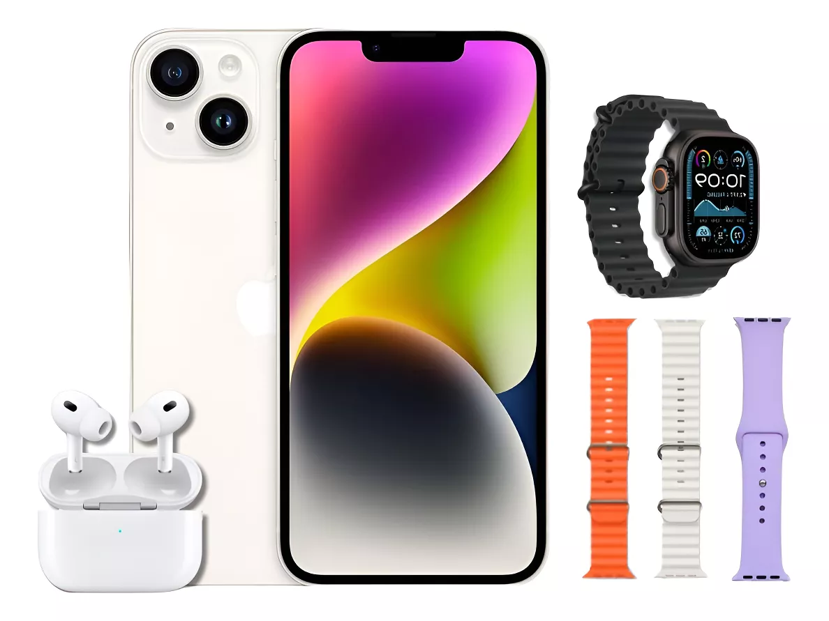 Celular iPhone 14 128 gb Blanco Reacondicionado Grado A + Audífonos y Smartwatch