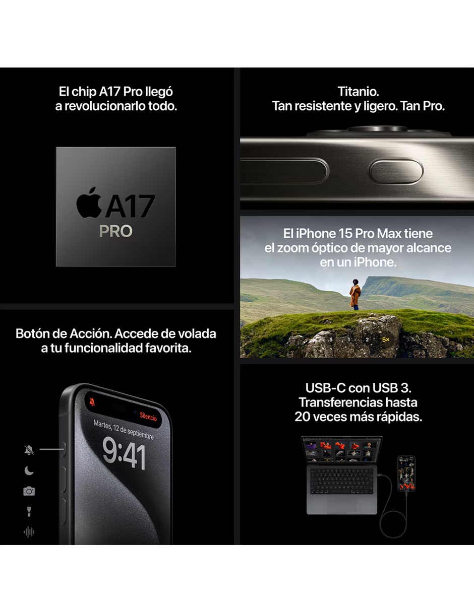 Foto 4 pulgar | Celular Iphone 15 Pro 256 Gb Negro Reacondicionado Grado A+ Open Box
