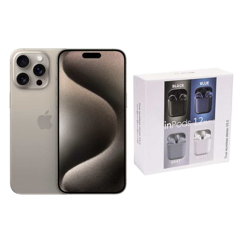 Iphone 15 Pro Max 256gb Natural Chip Reacondicionado + Audífonos Genéricos