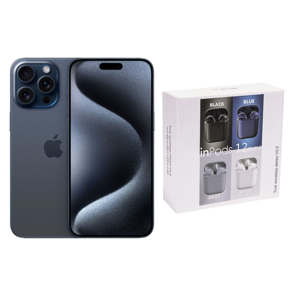 Foto 1 | Iphone 15 Pro Max 256gb Azul Chip Reacondicionado + Audífonos Genéricos