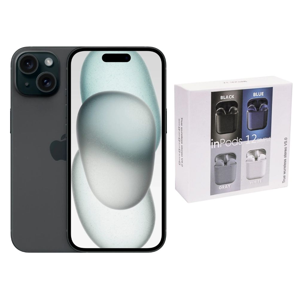 Iphone 15 Plus 128gb Negro E-sim Reacondicionado + Audífonos Genéricos