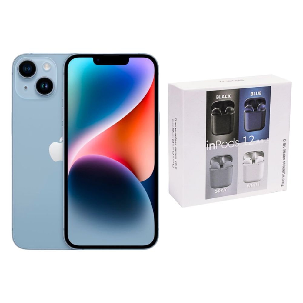 Iphone 14 Plus 128gb Azul Chip Reacondicionado + Audífonos Genéricos