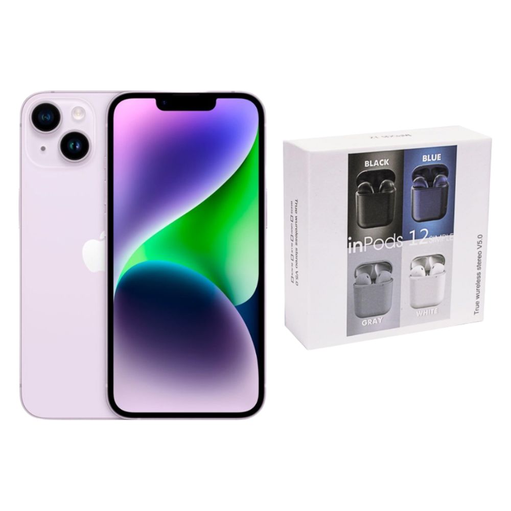 Iphone 14 Plus 128gb Morado Chip Reacondicionado + Audífonos Genéricos