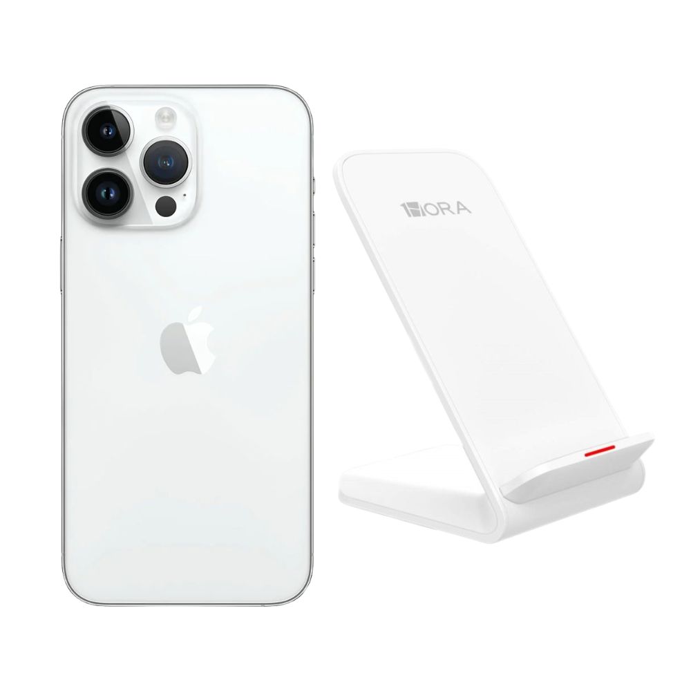 Iphone 14 Pro Max 128gb Plata E-sim Reacondicionado Más Base Cargador