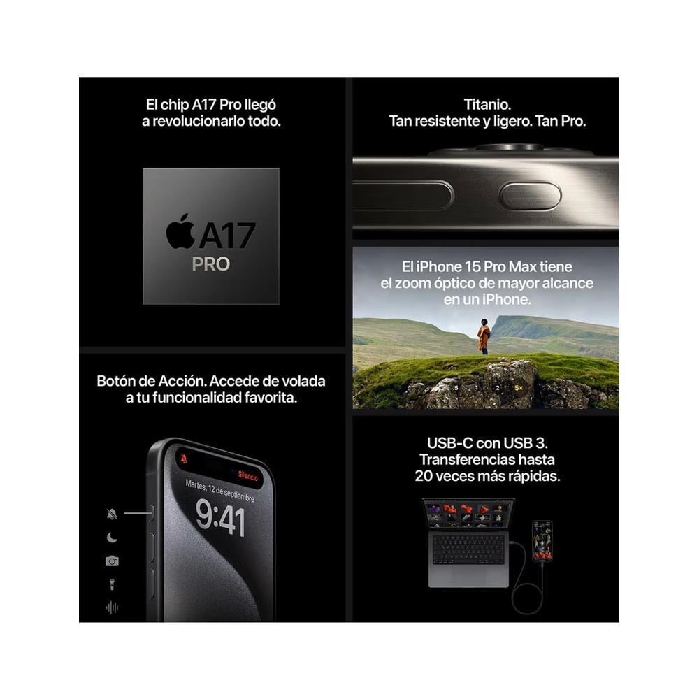 Foto 4 pulgar | iPhone 15 Pro Max 256GB Negro USB-C Dynamic Island Cámara 48MP A16 Bionic
