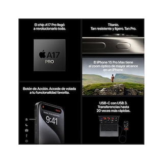 Foto 3 | iPhone 15 Pro 256 Gb Gris USB-C Dynamic Island Cámara 48 MP A16 Bionic